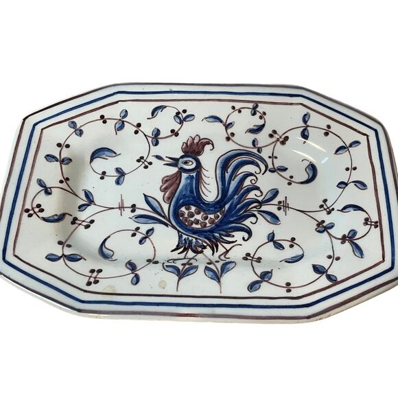 Outeiro Agueda‎ Portugal Hand Painted Rooster Octagon Decorative Plate Vintage - Picture 1 of 2